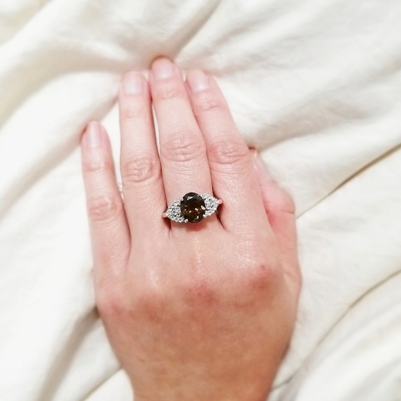🍒NIB🍒 SMOKY QUARTZ & TOPAZ STERLING SILVER RING - Picture 1 of 7